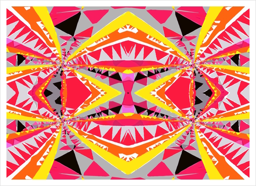 psychedelic geometric triangle polygon abstract pattern in red yellow pink black Art Print by Timmy333