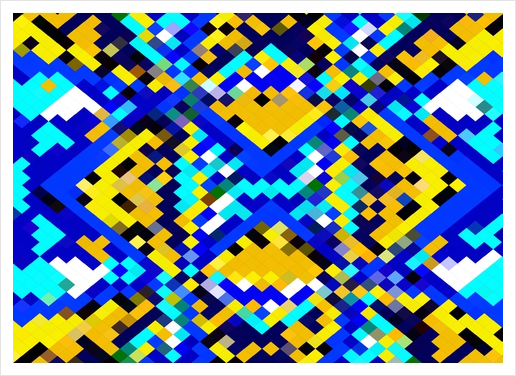 square pixel pattern abstract in blue and yellow Art Print by Timmy333