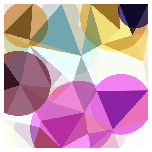 geometric triangle and circle pattern abstract in pink blue yellow Art Print by Timmy333