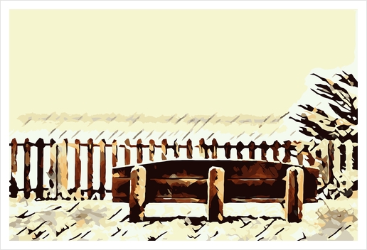 wooden bench and wooden fence at the beach Art Print by Timmy333