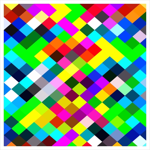 geometric square pixel pattern abstract in blue yellow pink green red Art Print by Timmy333