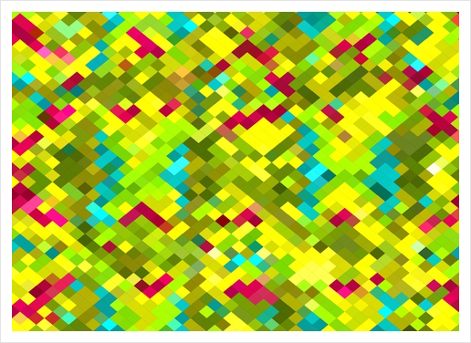 square pixel pattern abstract in yellow green blue red Art Print by Timmy333