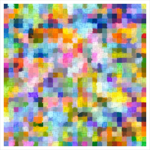 geometric square pixel pattern abstract in blue pink yellow orange Art Print by Timmy333