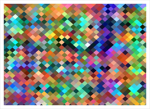 geometric square pixel pattern abstract in orange blue purple pink green yellow Art Print by Timmy333