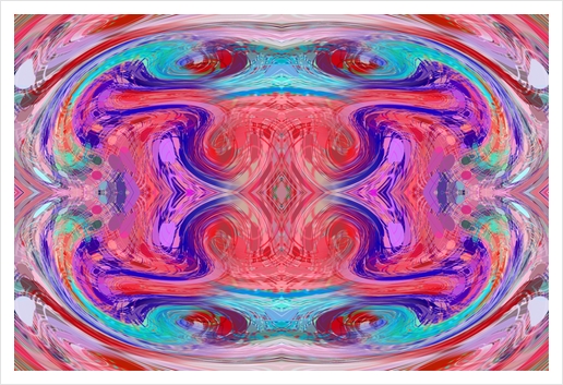 psychedelic geometric symmetry abstract pattern in red pink blue Art Print by Timmy333