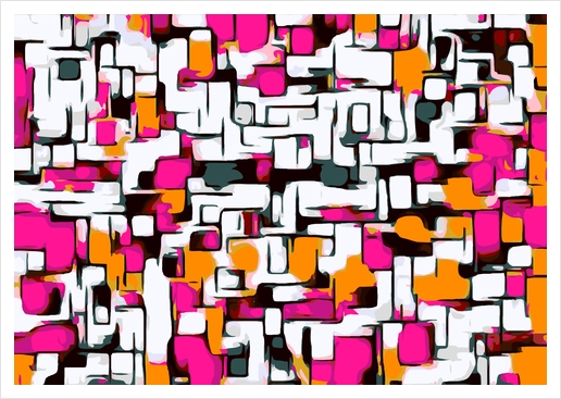 pink orange and black lines drawing abstract with white background Art Print by Timmy333