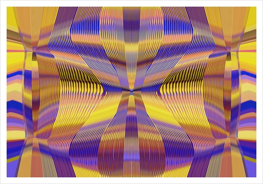 blue purple yellow and gold lines drawing abstract background Art Print by Timmy333