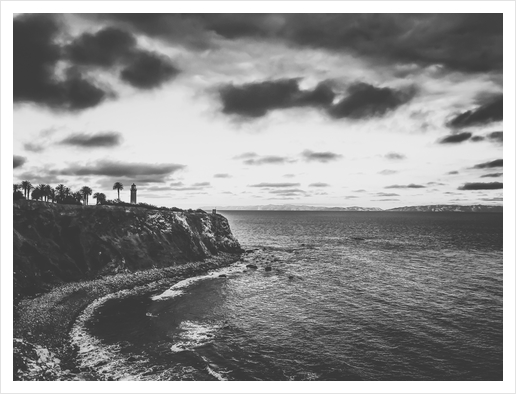 beach sunset with cloudy sky in black and white Art Print by Timmy333