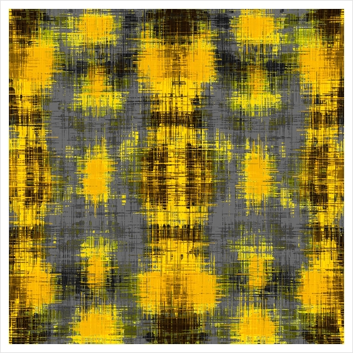 geometric plaid pattern painting abstract in yellow brown and black Art Print by Timmy333