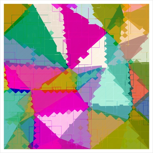 geometric square pixel and triangle pattern abstract in pink green blue Art Print by Timmy333