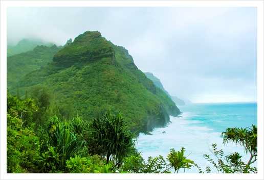 green mountain with blue ocean view at Kauai, Hawaii, USA Art Print by Timmy333