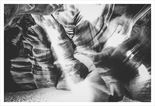 rock in the cave with sunlight at Antelope Canyon, USA in black and white Art Print by Timmy333