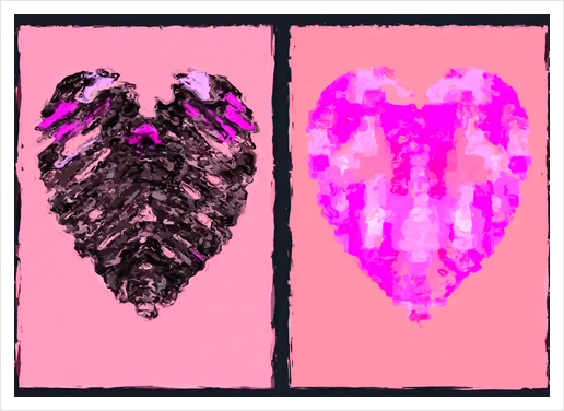 pink heart and black heart shape with pink background Art Print by Timmy333