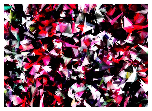 psychedelic geometric triangle polygon abstract pattern in red pink black Art Print by Timmy333