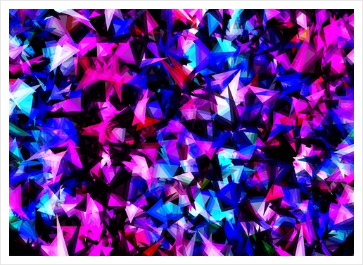 psychedelic geometric triangle polygon abstract pattern in pink blue black Art Print by Timmy333