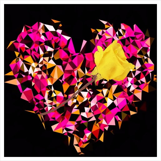 geometric polygon heart shape pattern abstract in pink orange with yellow rose Art Print by Timmy333