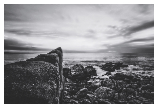 ocean sunset view with beautiful blue cloudy sky in black and white Art Print by Timmy333