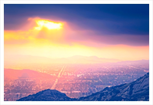 light of the sunset sky over the city in summer Art Print by Timmy333