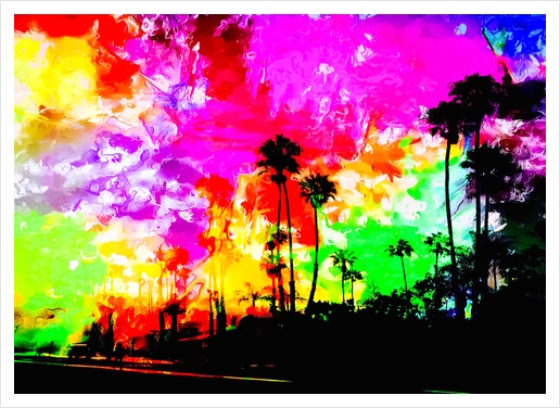 palm tree at the California beach with colorful painting abstract background Art Print by Timmy333