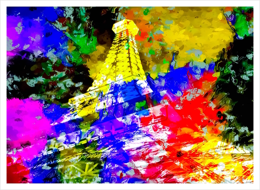 Eiffel Tower, France at night with colorful painting abstract background Art Print by Timmy333