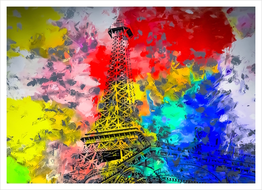 Eiffel Tower at Paris hotel and casino, Las Vegas, USA,with red blue yellow painting abstract background Art Print by Timmy333