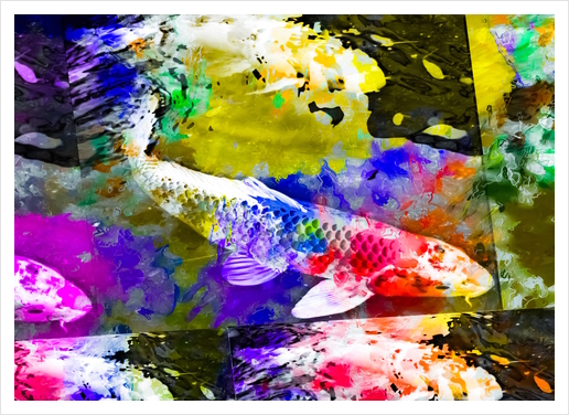 koi fish with painting texture abstract background in red blue yellow pink Art Print by Timmy333