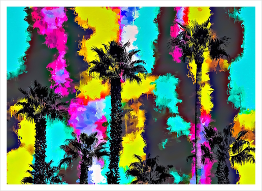 palm tree pattern with painting texture abstract in green blue yellow pink Art Print by Timmy333