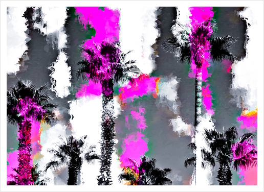 palm tree with splash painting texture abstract background in pink and black Art Print by Timmy333