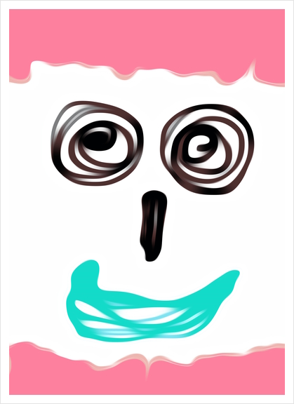 funny face with pink background and blue lip Art Print by Timmy333