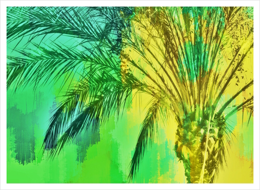 isolate palm tree with painting abstract background in green yellow Art Print by Timmy333