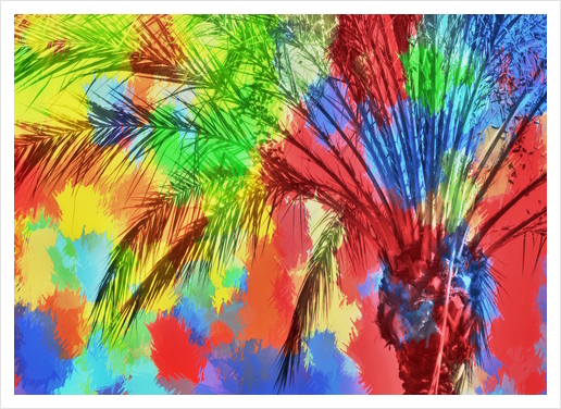 isolate palm tree with painting abstract background in red blue green yellow Art Print by Timmy333