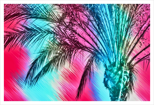 isolate palm tree with painting abstract background in pink and blue Art Print by Timmy333