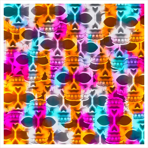 skull art portrait with colorful painting abstract in pink orange blue Art Print by Timmy333