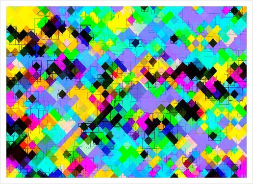 geometric square pixel pattern abstract in blue green yellow pink Art Print by Timmy333