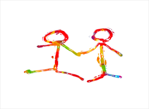 happy couple holding hands in red yellow blue green Art Print by Timmy333