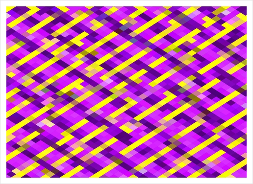 geometric pixel square pattern abstract background in pink purple yellow Art Print by Timmy333