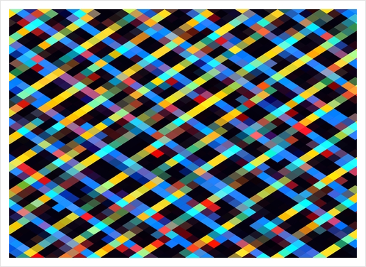 geometric pixel square pattern abstract background in blue yellow red orange Art Print by Timmy333