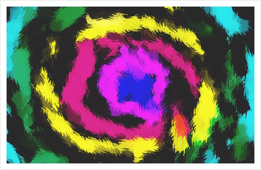 pink blue yellow black and green spiral painting background Art Print by Timmy333