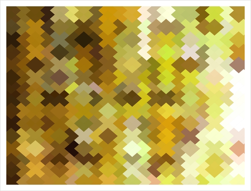 geometric square pixel pattern abstract in yellow and brown Art Print by Timmy333