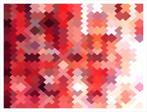 geometric square pixel pattern abstract in red and brown Art Print by Timmy333