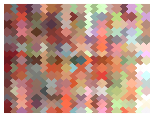 geometric square pixel pattern abstract in orange brown green Art Print by Timmy333