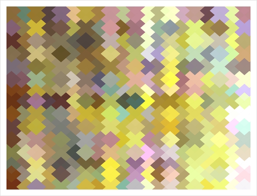 geometric square pixel pattern abstract in yellow and pink Art Print by Timmy333