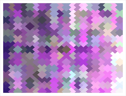 geometric square pixel pattern abstract in purple and pink Art Print by Timmy333