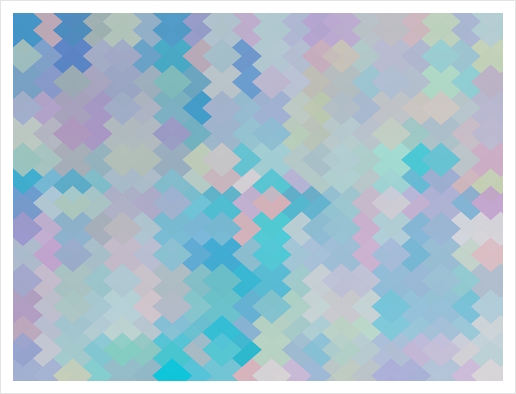 geometric square pixel pattern abstract in blue and pink Art Print by Timmy333