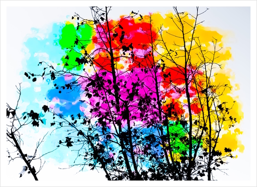 tree branch with splash painting texture abstract background in pink blue red yellow green Art Print by Timmy333