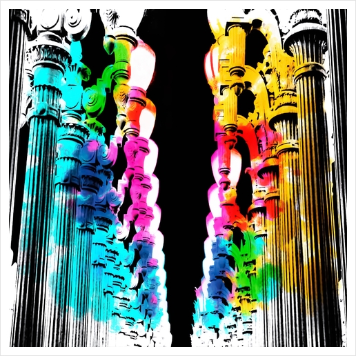 Urban light and LACMA, USA with colorful painting abstract in blue pink green red yellow Art Print by Timmy333