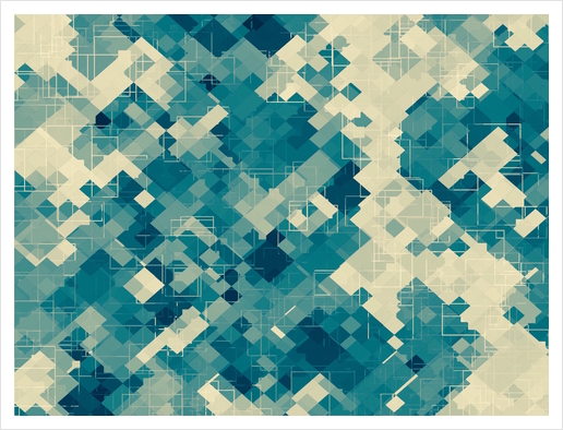 blue geometric square pixel pattern abstract background Art Print by Timmy333