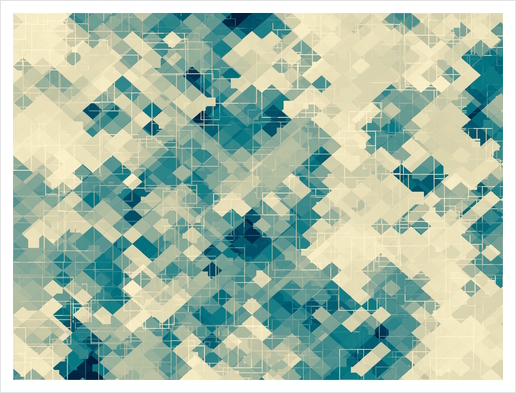 blue geometric square pixel pattern abstract background Art Print by Timmy333