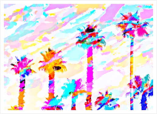 palm tree with colorful painting texture abstract background in pink blue yellow red Art Print by Timmy333