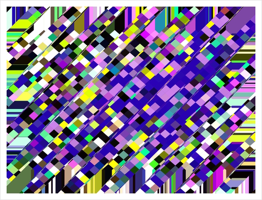 geometric square pixel pattern abstract background in blue purple yellow Art Print by Timmy333